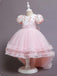 Trendy Blushing Pink Tulle High Low Princess Appliqued Little Flower Girl Dresses, ET57