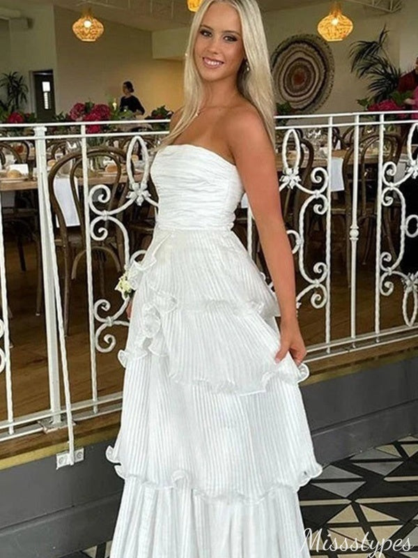 Elegant Straight Across Strapless A-line Long Prom Dress Ideas, Evening Party Dresses,ZX659