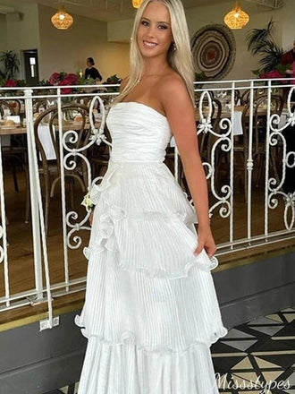 Elegant Straight Across Strapless A-line Long Prom Dress Ideas, Evening Party Dresses,ZX659