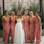 Blushing Pink Simple One Shoulder Satin Mermaid Women Floor-Length Bridesmaid Dresses Online, BL168