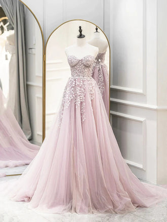 Vintage Appliqued Pink Sweetheart Empire A-Line Floor-Length Prom Dresses,ZX73