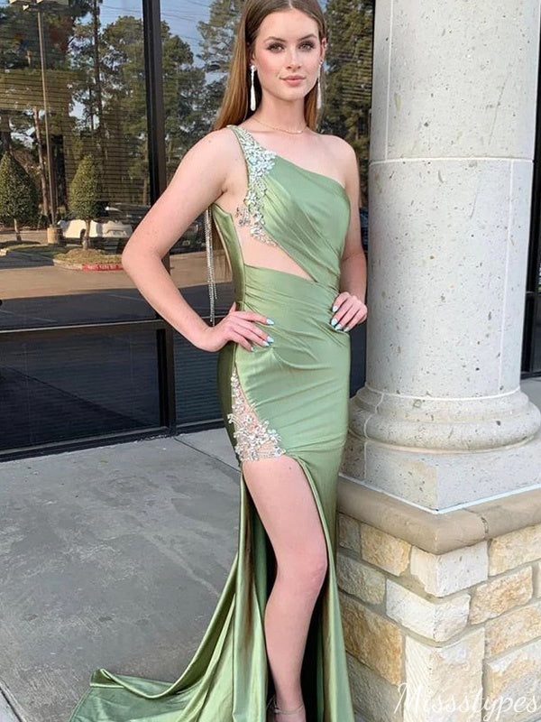Unique One-shoulder Mermaid Long Prom Dress Ideas, Evening Party Dresses,ZX660