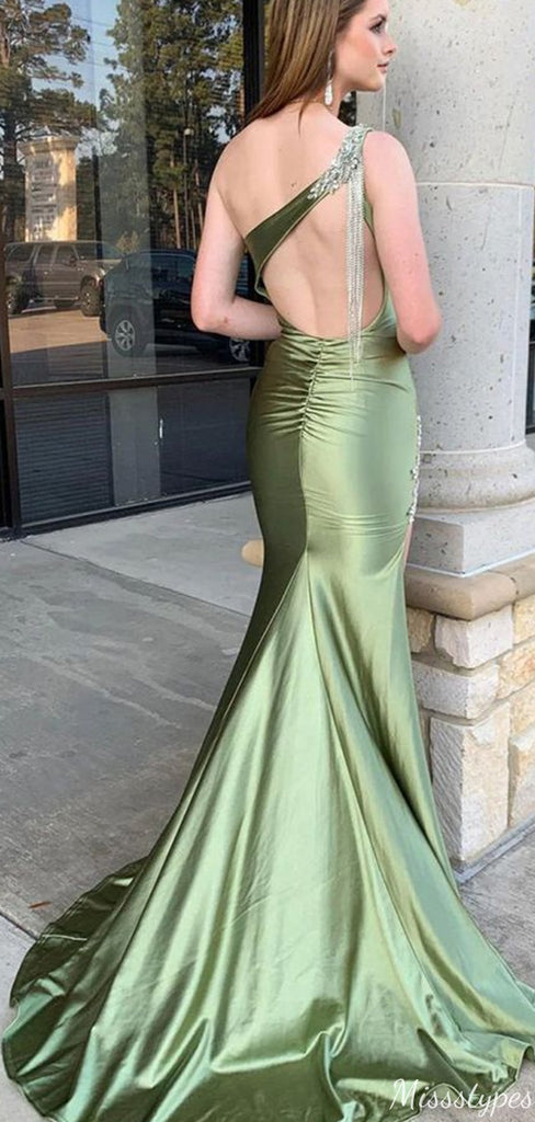 Unique One-shoulder Mermaid Long Prom Dress Ideas, Evening Party Dresses,ZX660