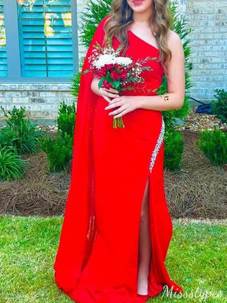 Unique One-shoulder Mermaid Long Prom Dress Ideas, Evening Party Dresses,ZX661