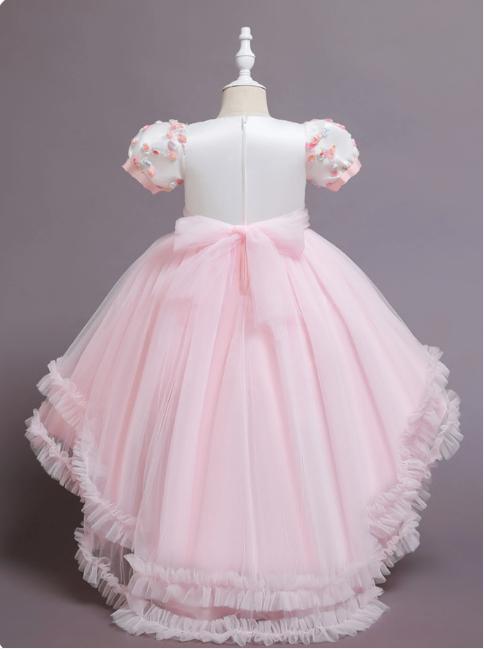 Trendy Blushing Pink Tulle High Low Princess Appliqued Little Flower Girl Dresses, ET57