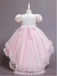 Trendy Blushing Pink Tulle High Low Princess Appliqued Little Flower Girl Dresses, ET57