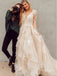 Alluring Women Champagne Full Sleeve Lace V-Neck Tulle Empire Long Fashion Wedding Dresses,HS103