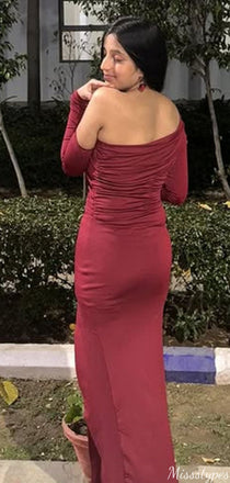 Elegant One-shoulder Long Sleeve Sheath Long Prom Dress Ideas, Evening Party Dresses,ZX665