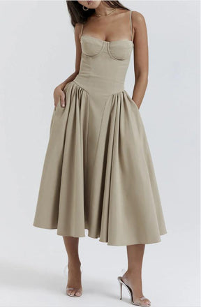 Spaghetti Strap Round Neck Tea-Length Evening Prom Evening Dress,ZX207
