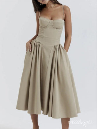 Spaghetti Strap Round Neck Tea-Length Evening Prom Evening Dress,ZX207