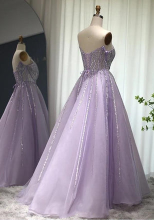 A-Line Purple Scalloped Sparkly Long Women Evening Prom Evening Dress,ZX237