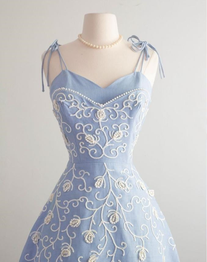 New Arrival Blue Appliqued Spaghetti Strap A-Line Women Mini Party Homecoming Dresses,HM252