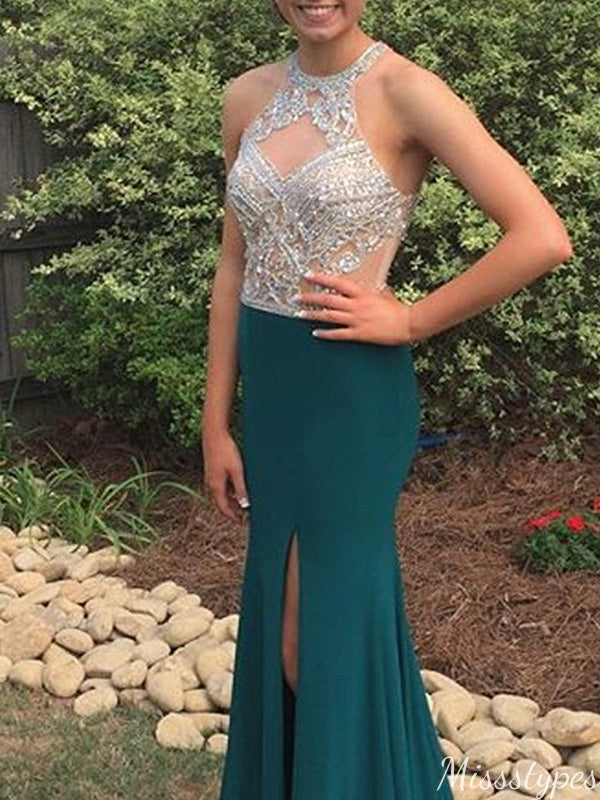Elegant Halter Beadings Mermaid Long Prom Dress Ideas, Evening Party Dresses,ZX668