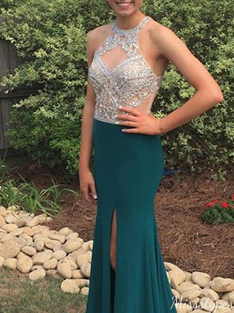 Elegant Halter Beadings Mermaid Long Prom Dress Ideas, Evening Party Dresses,ZX668