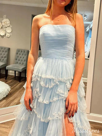 Gorgeous Strapless A-Line Long Prom Dress Ideas, Evening Party Dresses,ZX520
