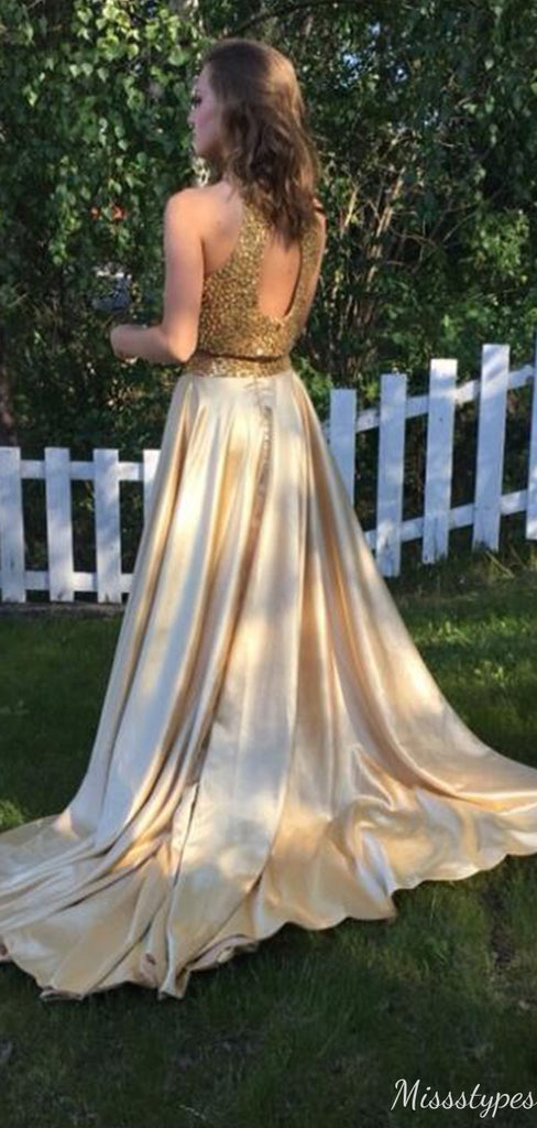 Formal Halter Open-back A-line Long Prom Dress Ideas, Evening Party Dresses,ZX669