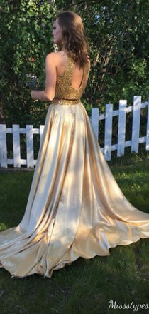 Formal Halter Open-back A-line Long Prom Dress Ideas, Evening Party Dresses,ZX669