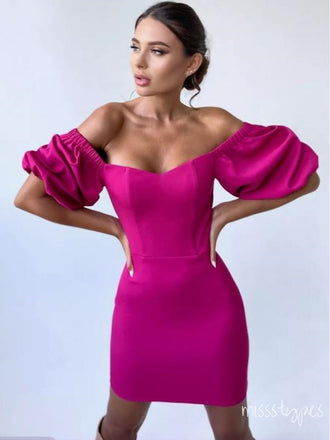 Sexy Rose Pink Off Shoulder Sheath Mini New Arrival Homecoming Dresses,HM129