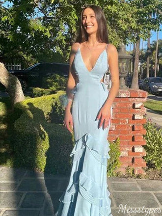 Elegant Spaghetti Strap V-neck Backless Mermaid Long Prom Dress Ideas, Evening Party Dresses,ZX672