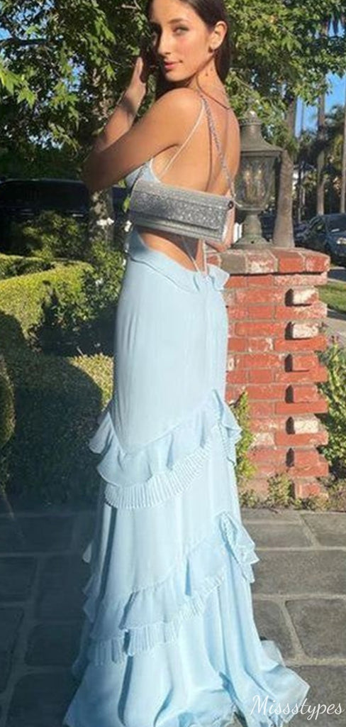 Elegant Spaghetti Strap V-neck Backless Mermaid Long Prom Dress Ideas, Evening Party Dresses,ZX672