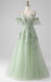 Green Princess A-Line Appliqued Floor-Length Fashion Prom Dresses,ZX180