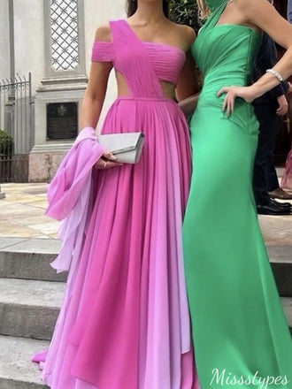 Elegant One-shoulder Unique A-line Long Prom Dress Ideas, Evening Party Dresses,ZX674