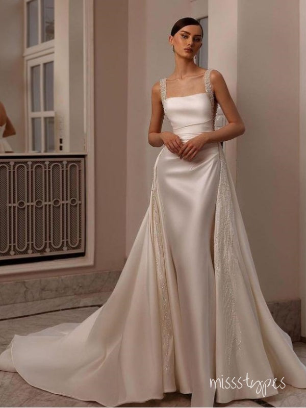 White Satin Beading Luxurious Floor-Length Backless Long Prom Evening Dress,ZX307