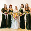 Green Classy Green Velvet Floor-Length Bridesmaid Dresses Online, BL59