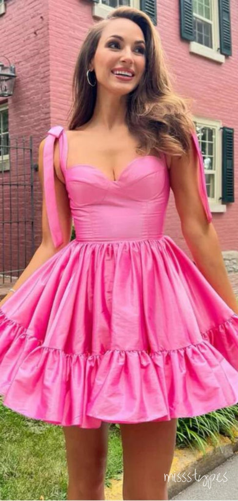 Vintage Rose Pink A-Line Ruffle Sexy Women Mini Party Homecoming Dresses,HM207