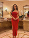 Women Simple Red Strapless Pleat Mermaid Ankle-Length Long Prom Dresses ZX07