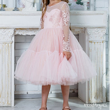 Lovely Pink Sweetheart Lace A-Line  Ball Gown For Flower Girl Dresses, ET07