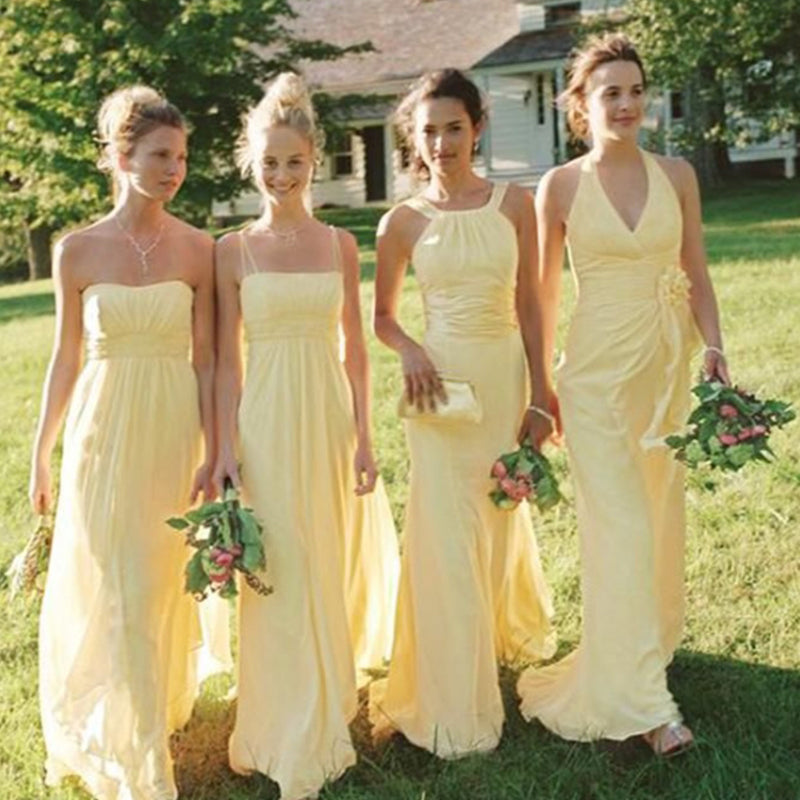 Graceful Mismatched Mint-Yellow Soft Bridesmaid Dresses Online, BL09