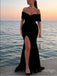 Gorgeous Black Off Shoulder Mermaid Side Slit Long Prom Evening Dress,ZX258