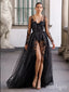 Sexy Women Black Full Sleeve Appliqued Lace With Tail Prom Dresses,ZX82