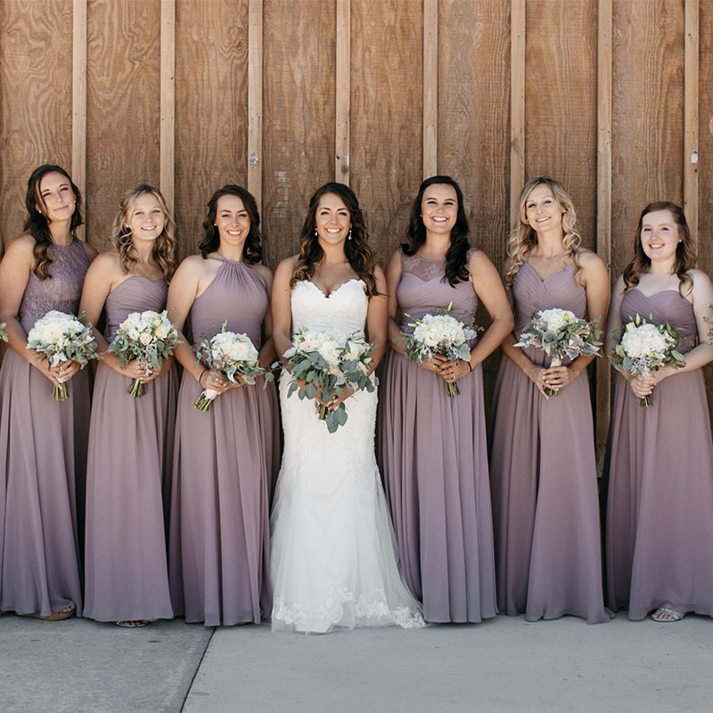 Beautiful Women Mismatched Purple Soft A-Line Long Bridesmaid Dresses Online, BL34