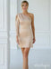 Women Champagne Elegant One Sleeve Empire Mini Homecoming Dresses, HM25