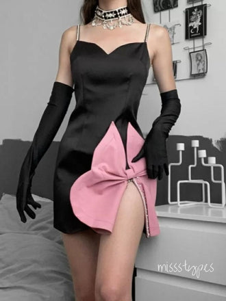 Vintage Side Slit Pink Flower Black Satin Mini New Arrival Homecoming Dresses,HM120