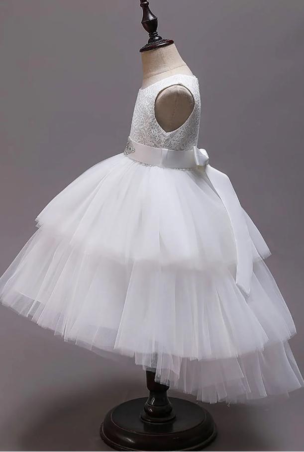 White Appliqued Ball Gown Beading Tulle Empire A-Line Little Flower Girl Dresses, ET48