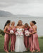 Blushing Pink Simple One Shoulder Satin Mermaid Women Floor-Length Bridesmaid Dresses Online, BL168