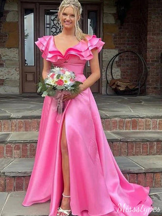 Elegant V-neck A-line Long Prom Dress Ideas, Evening Party Dresses,ZX679