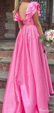 Elegant V-neck A-line Long Prom Dress Ideas, Evening Party Dresses,ZX679