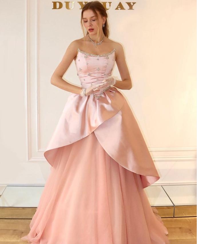 Princess Spliced Sweetheart Beading Pink Tulle Women Evening Prom Evening Dress,ZX230