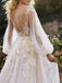 Off White Lace Elegant Backless Full Sleeve Appliqued Long A-Line Wedding Dresses HS41