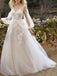 Off White Lace Elegant Backless Full Sleeve Appliqued Long A-Line Wedding Dresses HS41