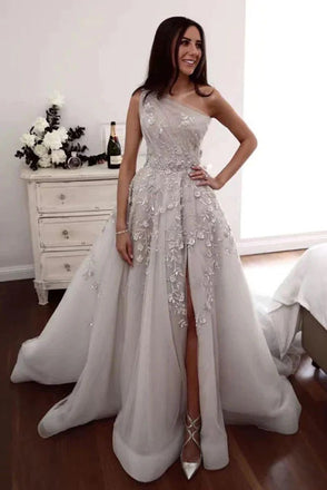 Elegant A-Line One Shoulder Maxi Long Prom Dress Ideas, Evening Party Dresses,ZX474