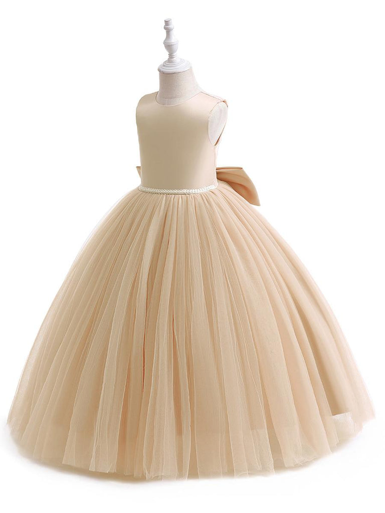 Simple Champagne Sleeveless Beading A-Line Tulle Empire Popular Little Flower Girl Dresses, ET36