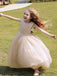 Simple Champagne Sleeveless Beading A-Line Tulle Empire Popular Little Flower Girl Dresses, ET36