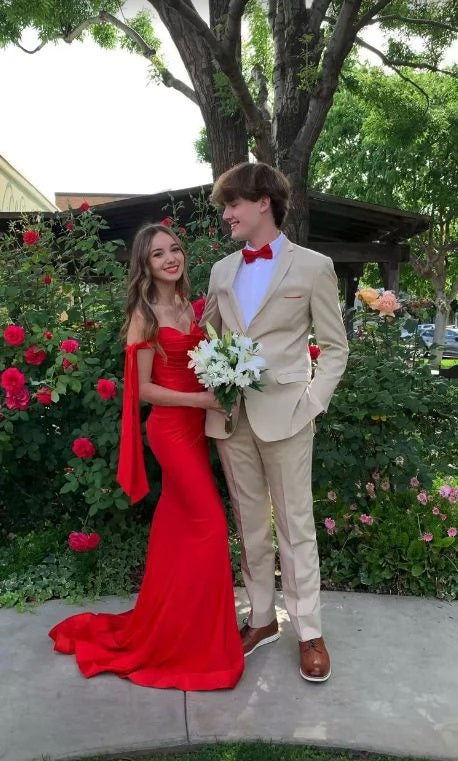 Sexy Red Mermaid Off Shoulder Long Prom Dress Ideas, Evening Party Dresses,ZX449