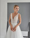 Classy Off-White Beading V-Neck Lace A-Line Floor-Length Wedding Dresses HS01