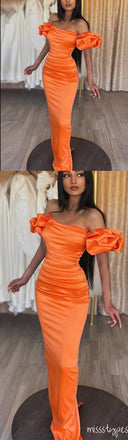 Women Sexy Sunset Orange Off Shoulder Bodycon Mermaid Long Prom Dresses ZX20